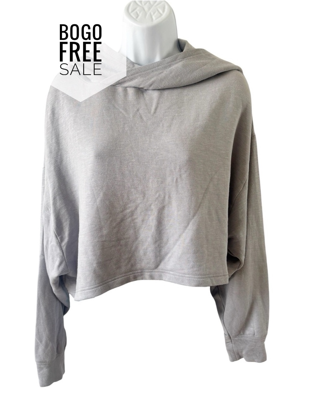 Fabletics Light Gray Cropped Hoodie